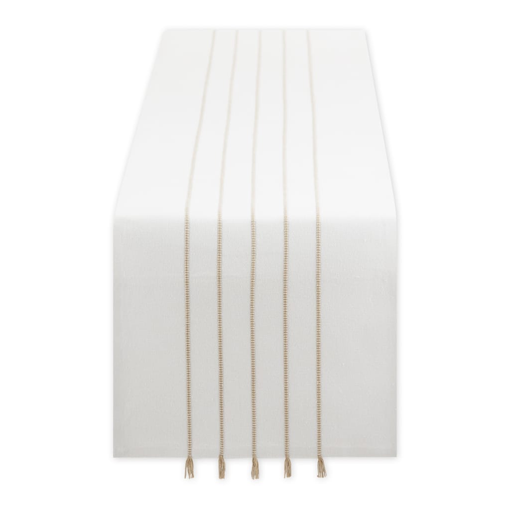 Gray and White Stripe Tassel Table Runner 14x72
