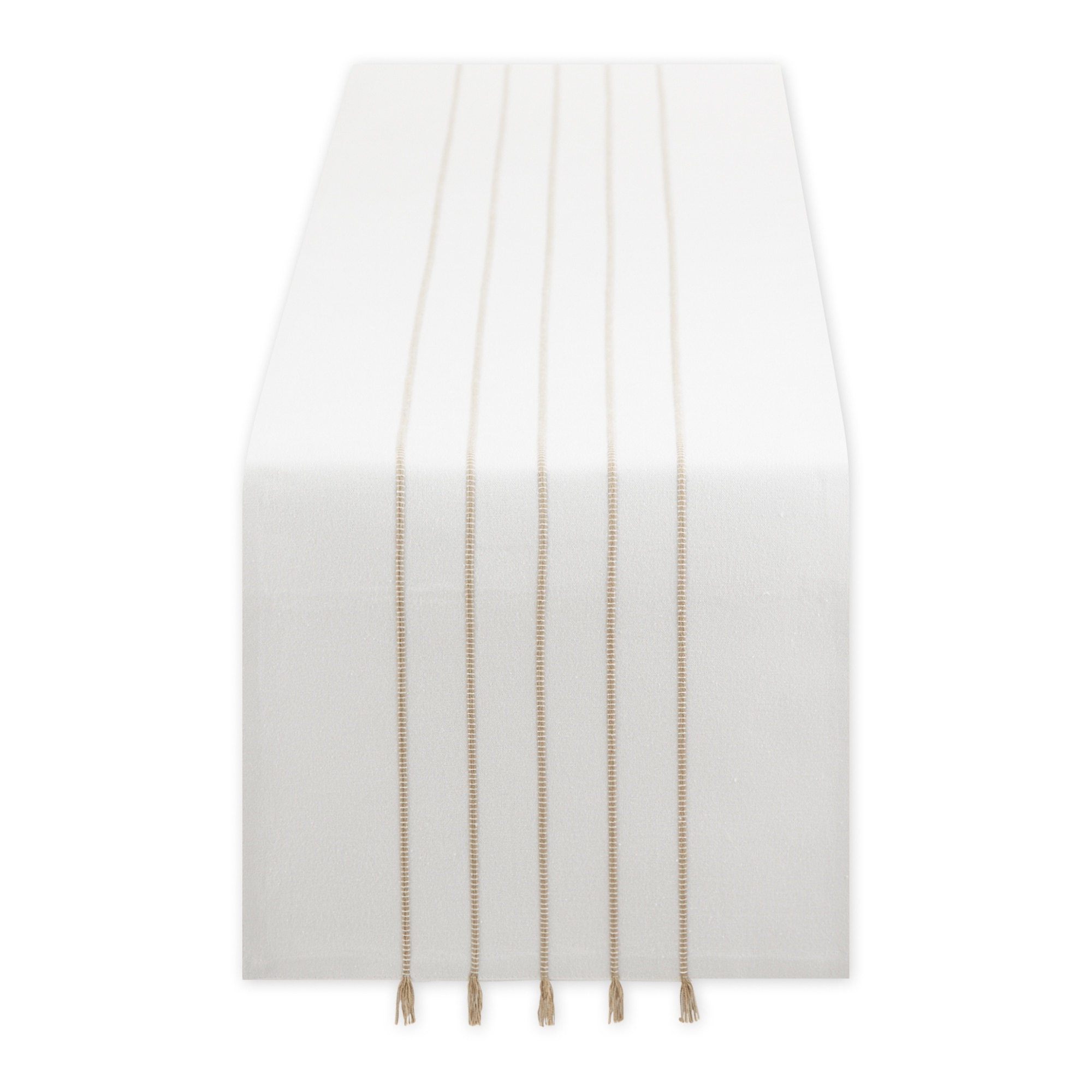 Gray and White Stripe Tassel Table Runner 14x72