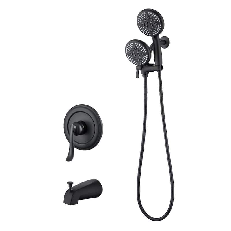 Complete Shower System with Tub Shower Faucet Set 5in Head Matte Black - Black