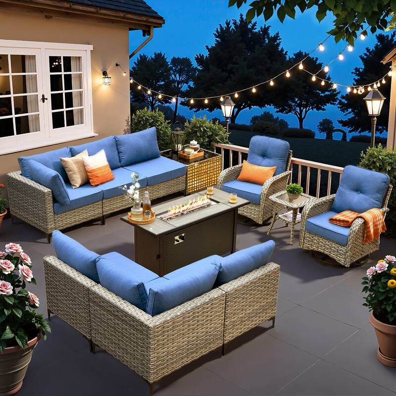 XIZZI 11-piece Outdoor Patio Wicker Furniture Sectional Set with Fire Table