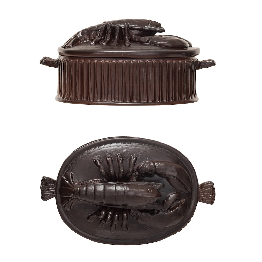 Matte Stoneware Baker with Lobster Design - 12.3"L x 7.6"W x 5.6"H