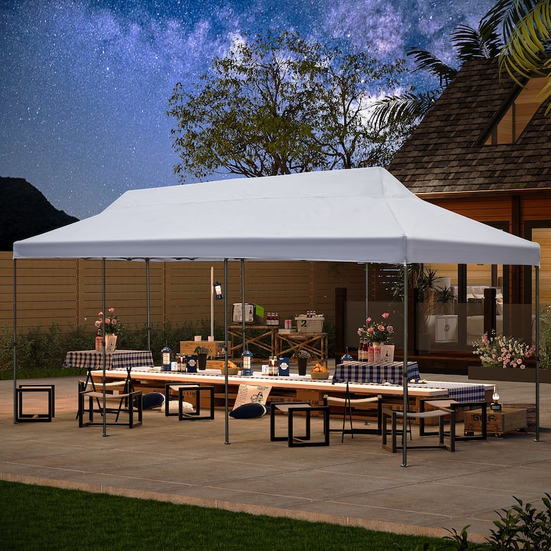 Erommy Canopy Tent, Commercial Instant Canopy Heavy Duty with Roller Bag, Sand Bags, Wind Ropes & Ground Nails, Outdoor Canopies - 10' x 30' - White
