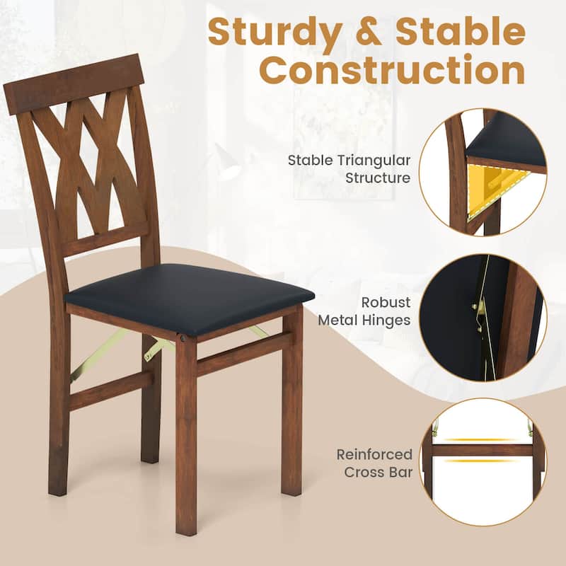 Costway Folding Kitchen Chairs Set of 2/4 with Rubber Wood Frame - See Details