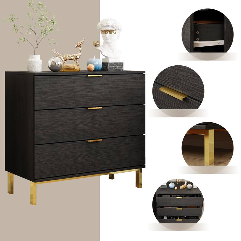 Kerrogee 3-Drawer Chest - Wooden Storage Dresser with Metal Legs
