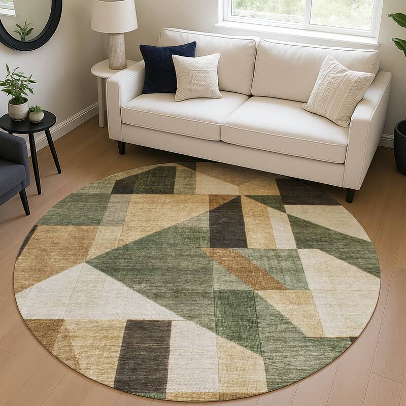 Machine Washable Indoor/ Outdoor Modern Geo Chantille Rug