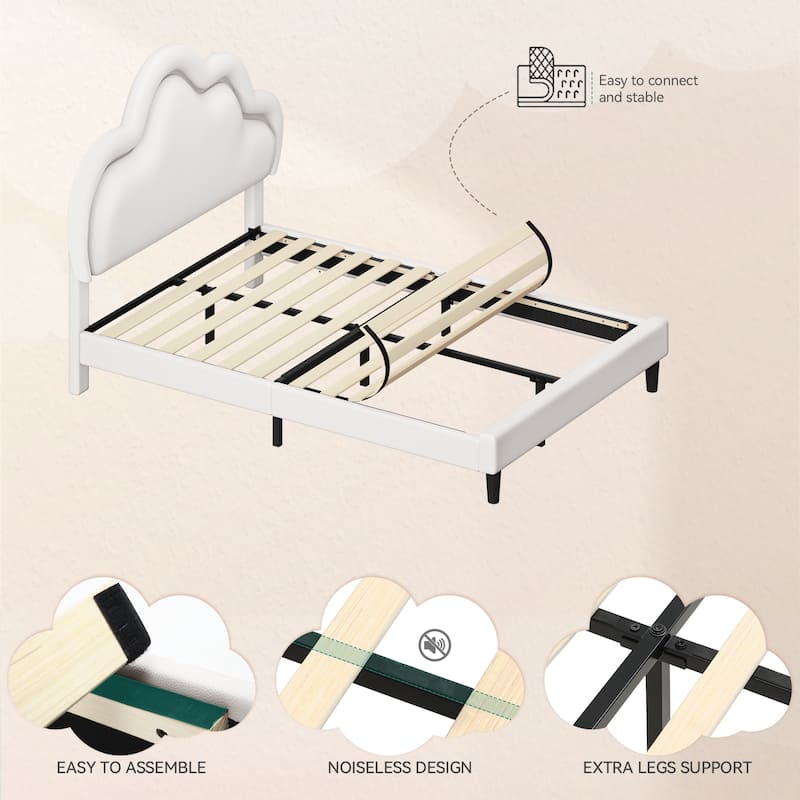 Upholstered Bed Frame Smart LED Bed Frame with Adjustable Cloud Headboard