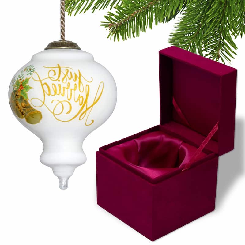 Authentic Just Married Hand Painted Mouth Blown Glass Ornament - 3.75" x 2.75" x 2.75"