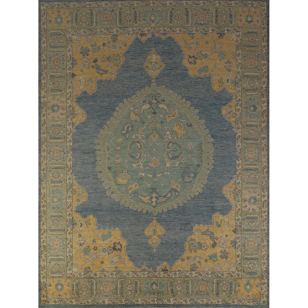 Hand Knotted Oriental 100% Wool Carpet Transitional Medallion Navy Blue & Blues Oushak Area Rug - 10' 2'' X 8' 4''