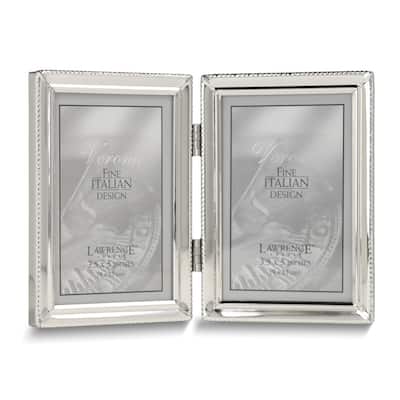 Curata Silver-Tone Portrait Hinged Polished Beaded 3x5 Double Photo Frame