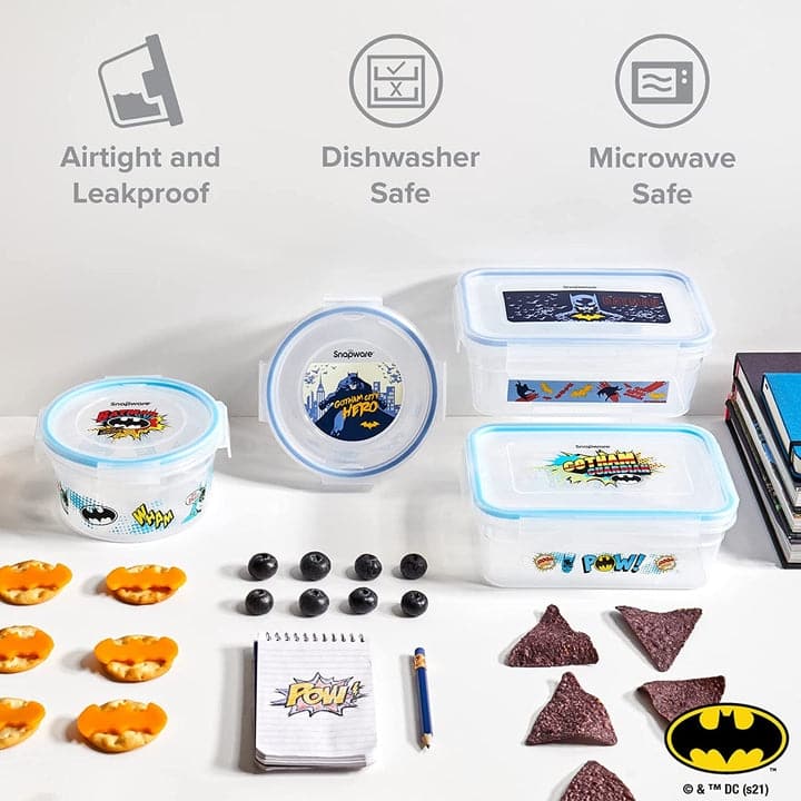 Snapware 8-Piece Non-Toxic Plastic Food Storage Containers Set, 4.6-Cup & 3-Cup, Batman