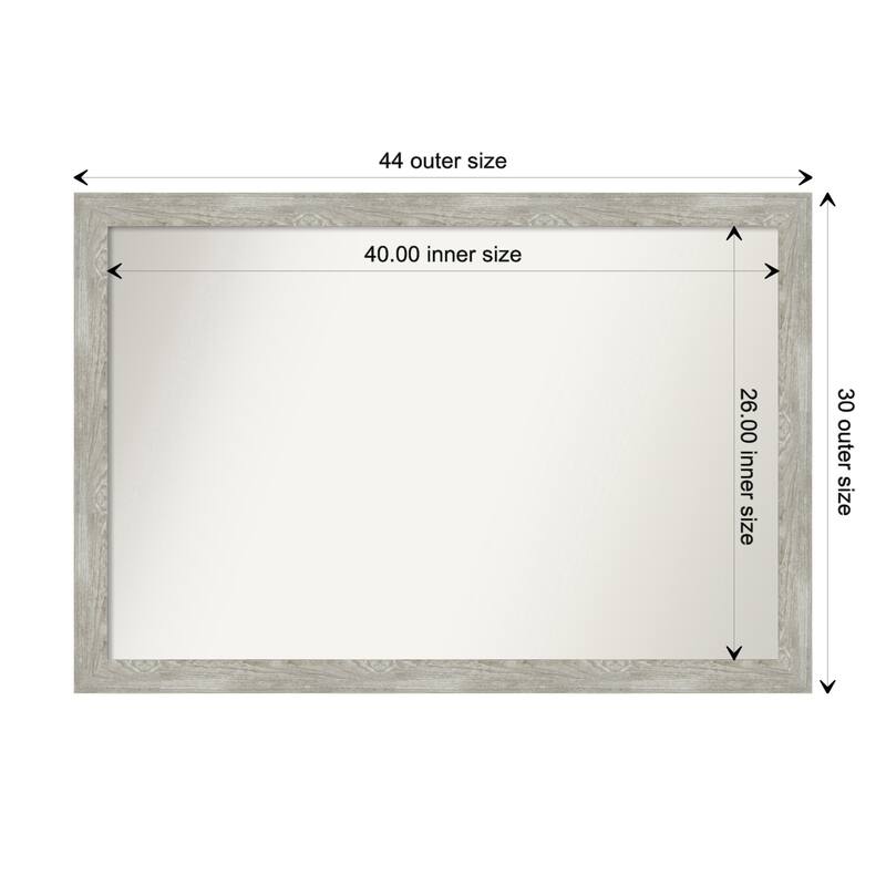 Dove Greywash Narrow Framed Non-Beveled Custom Wall Mirror, Bathroom Vanity Mirror - Outer Size: 43.5 x 29.5