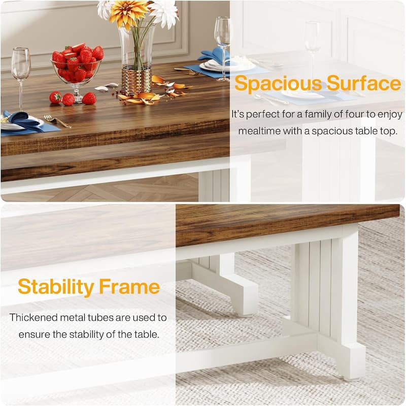 3-Piece White-Brown Wooden Kitchen Dining Set with Bench Seating Perfect for Breakfast Nook