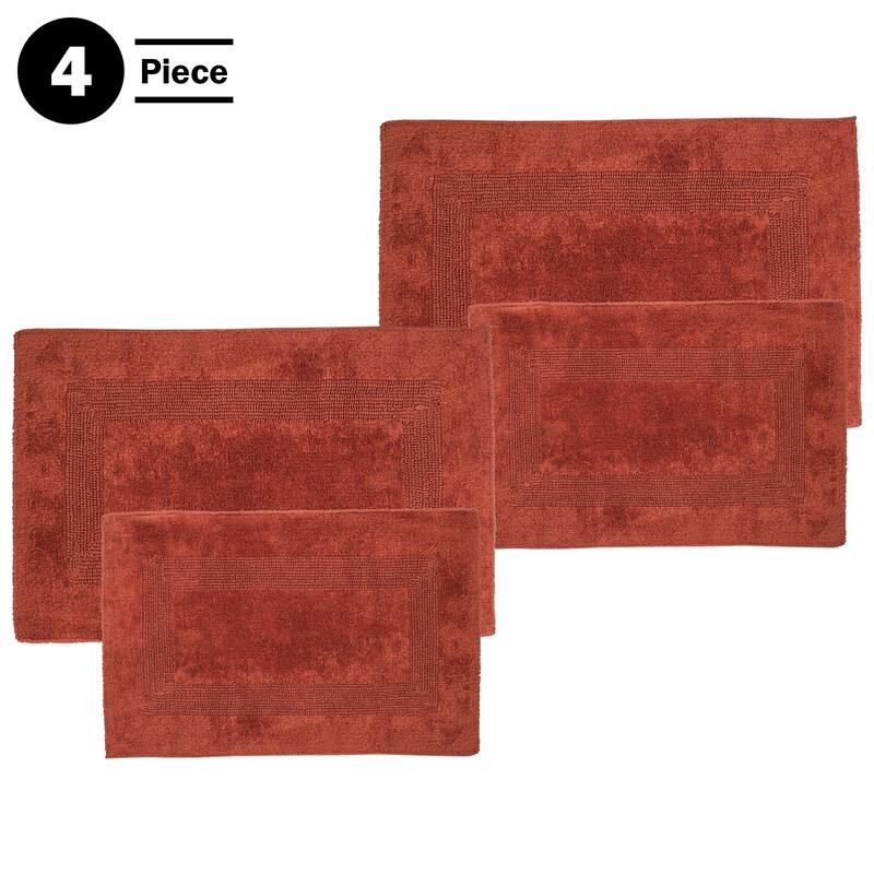 Bathroom Rugs - Cotton Bathroom Mat Set - Machine Washable Bath Mats by Lavish Home (Brick) - 4-Piece