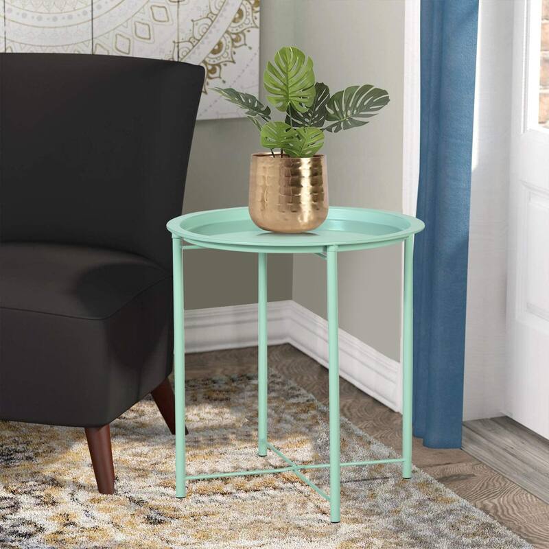 VECELO Side/End Table, Folding Round Metal Anti-Rust and Waterproof Outdoor for Living Room Bedroom,Nightstands