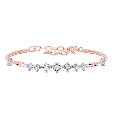 Miadora 14k 2-Tone Rose and White Gold 1/3ct TDW Diamond Stationed Bar Bangle Bracelet