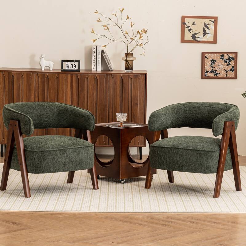 Modern Accent Chair Set of 2, Upholstered Armchair with wooden legs for Living Room, Bedroom