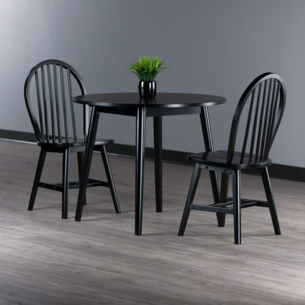 3-Piece Wooden Dining Table and Chairs - 35.5" - Black