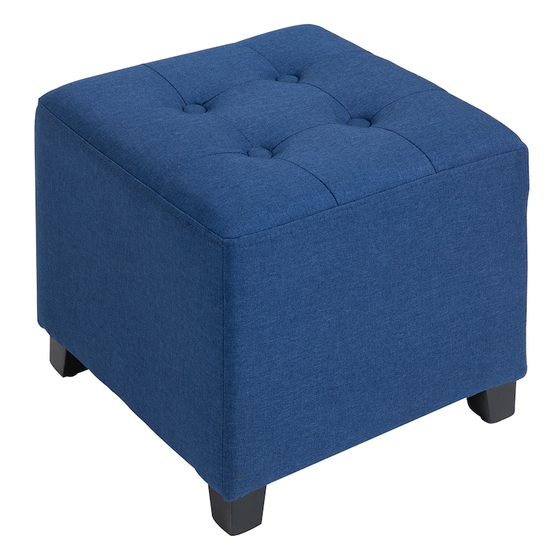 HOMCOM Tufted Ottoman Linen-Touch Fabric Upholstered Footrest Stool with Anti-Slip Pads