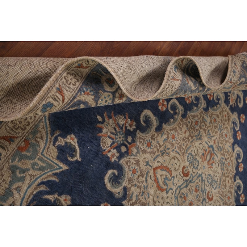 Blue Tabriz Persian Vintage Area Rug Handmade Wool Carpet - 9'9" x 12'9"