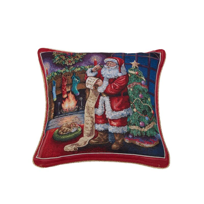 Violet Linen Seasonal Xmas Christmas Holiday Bliss Pattern Decorative Cushion Cover - Santa Reviewing Wish List
