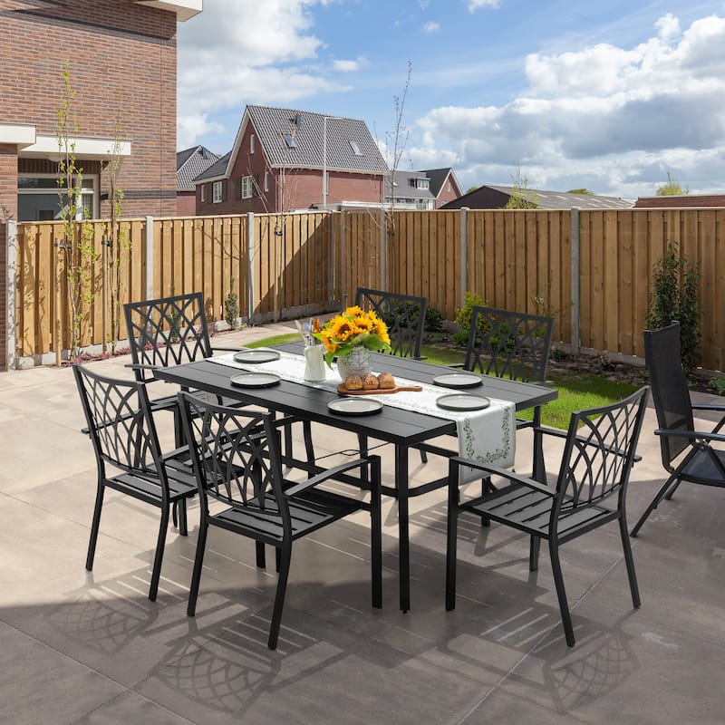 Outdoor Dining Set, Stackable Chairs and Dining Table, Black - 7pcs