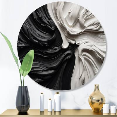 Designart "Black White Marbled Dreamscape IV" Modern Geometric Metal Round Wall Art