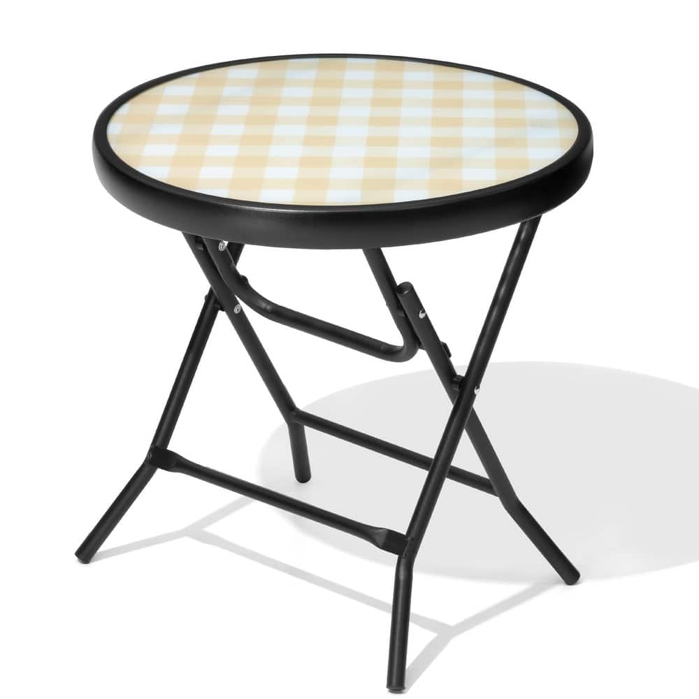 Outdoor Folding Tempered Glass Side Table Patio Bistro Coffee Table