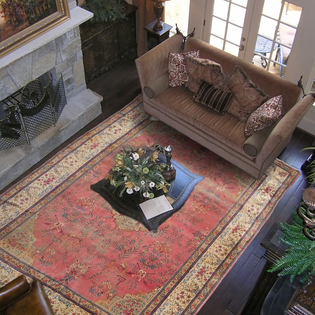 Hand Knotted Pink Tibetan 100% Wool Traditional Oriental Area Rug - 10' x 14'