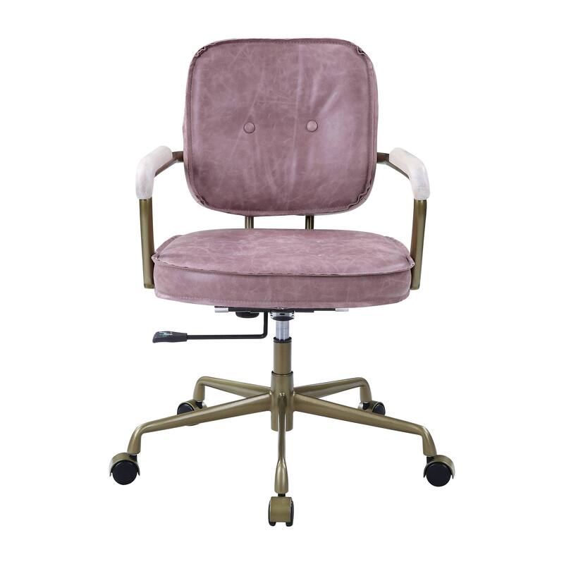 Pink Top Grain Leather Office Chair