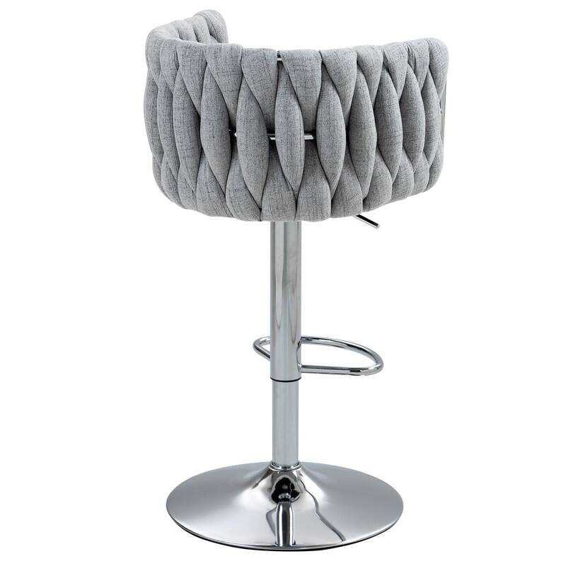 360°Velvet Swivel Bar Stools with Woven Back & Footrest,2PCS