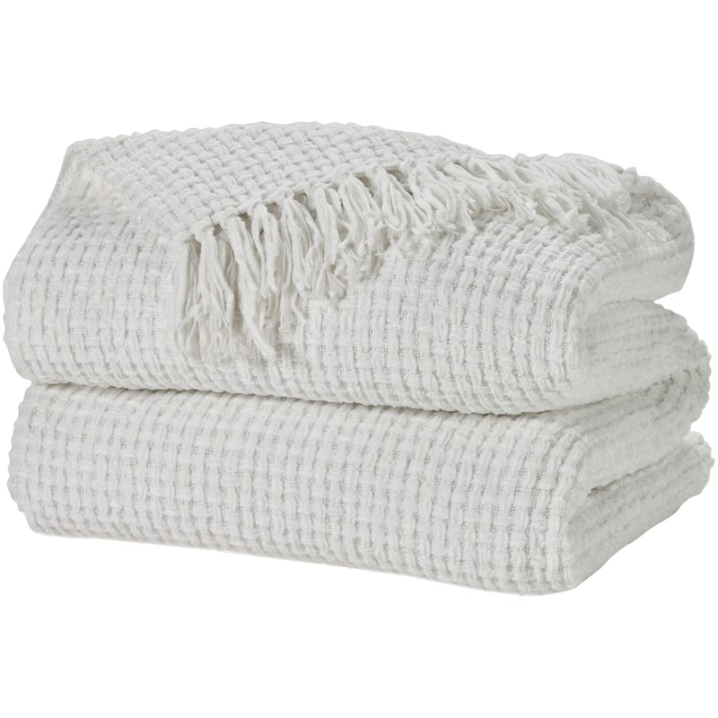 Mina Victory Lifestyle ZH225 Woven Chenille 70" x 103" White Indoor - White - 70" x 103"