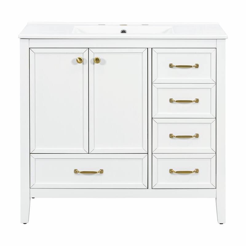 36" Bathroom Vanity with Sink, Cabinet with Soft-Closing Door, 4 Drawers in Varying Sizes