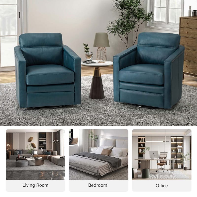 Jorge 28.74" Wide Traditional Genuine Leather Swivel Chair with Removable Seat Cushion and No Assembly Needed Set of 2