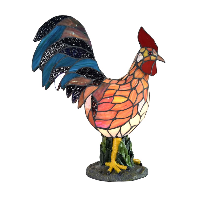 17.5 inches Tall Tiffany Morning Rooster Accent Lamp - 17.5 inches Tall