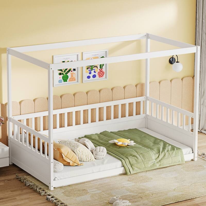 Canopy Bed Frame with Guardrails