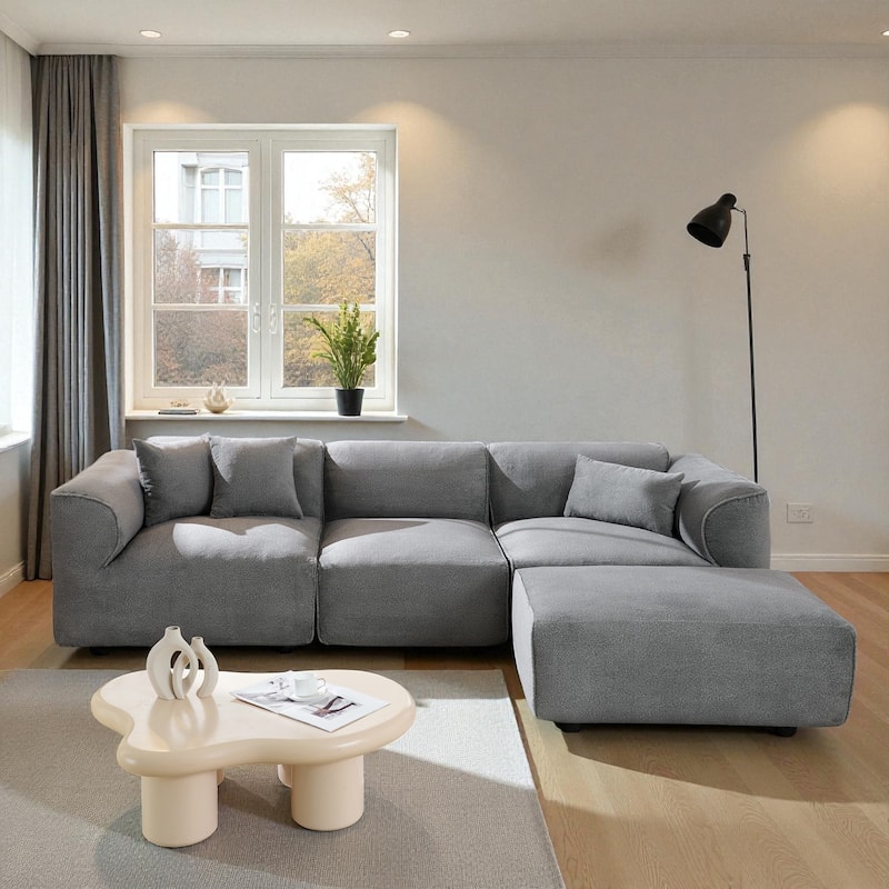 122" Luxury Velvet 4-Seater Sofa with Pure Sponge Cushions, Detachable Ottoman and 3 Throw Pillows for Living Room