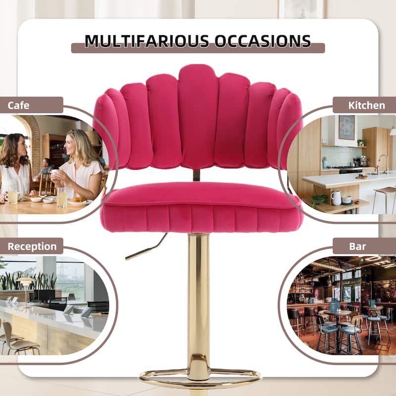 HOMEFUN Velvet Swivel Adjustable Height Scallop Bar Stools With Footrest(set of 2)