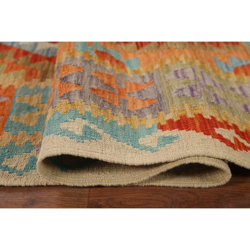 Hand Woven Oriental 100% Wool Carpet Southwestern All-Over Oranges & Rust Kilim Area Rug - 9' 5'' X 6' 7''