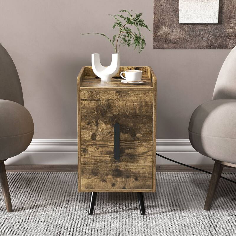 Costway Nightstand with Charging Station Home Bedside Sofa Side Tables