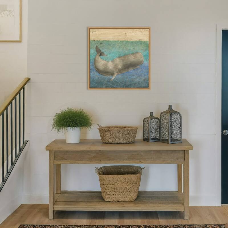 Diving Whale No. 2 by Megan Meagher (22 x 22 in.), Framed Canvas Wall Art Print