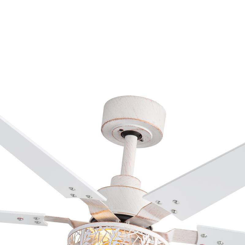 2 Set 46" Distressed White Caged Ceiling Fan with Light and Remote(6-Blade)