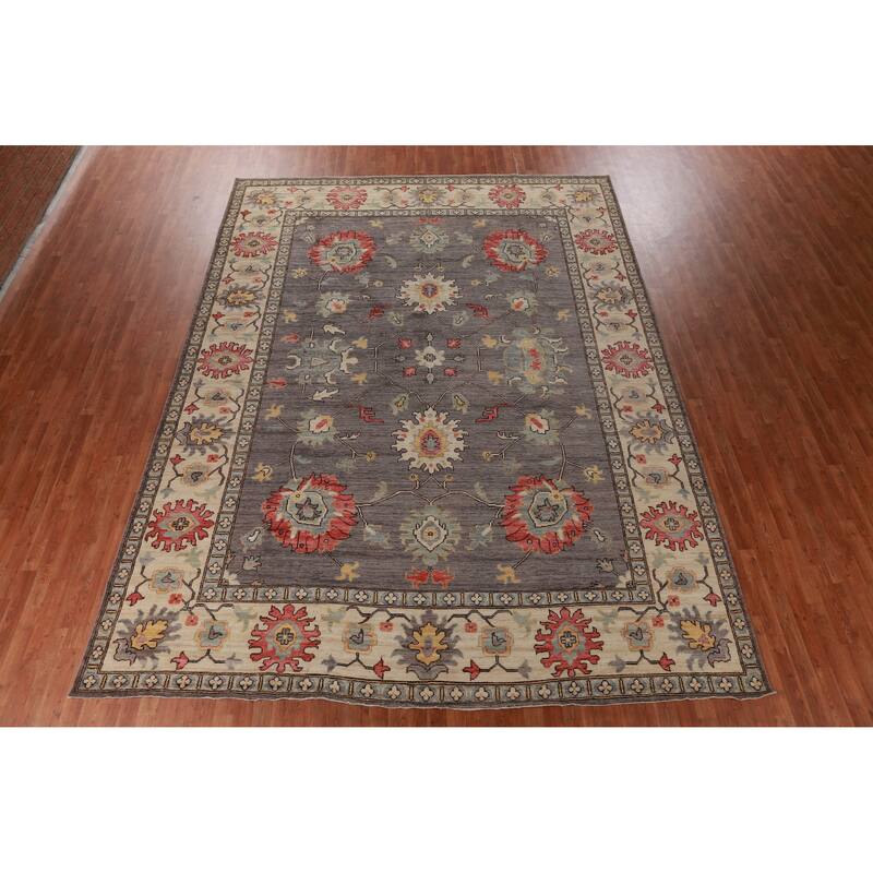 Hand Knotted Oriental 100% Wool Carpet Transitional All-Over Greys & Charcoal Oushak Area Rug - 13' 9'' X 10' 1''