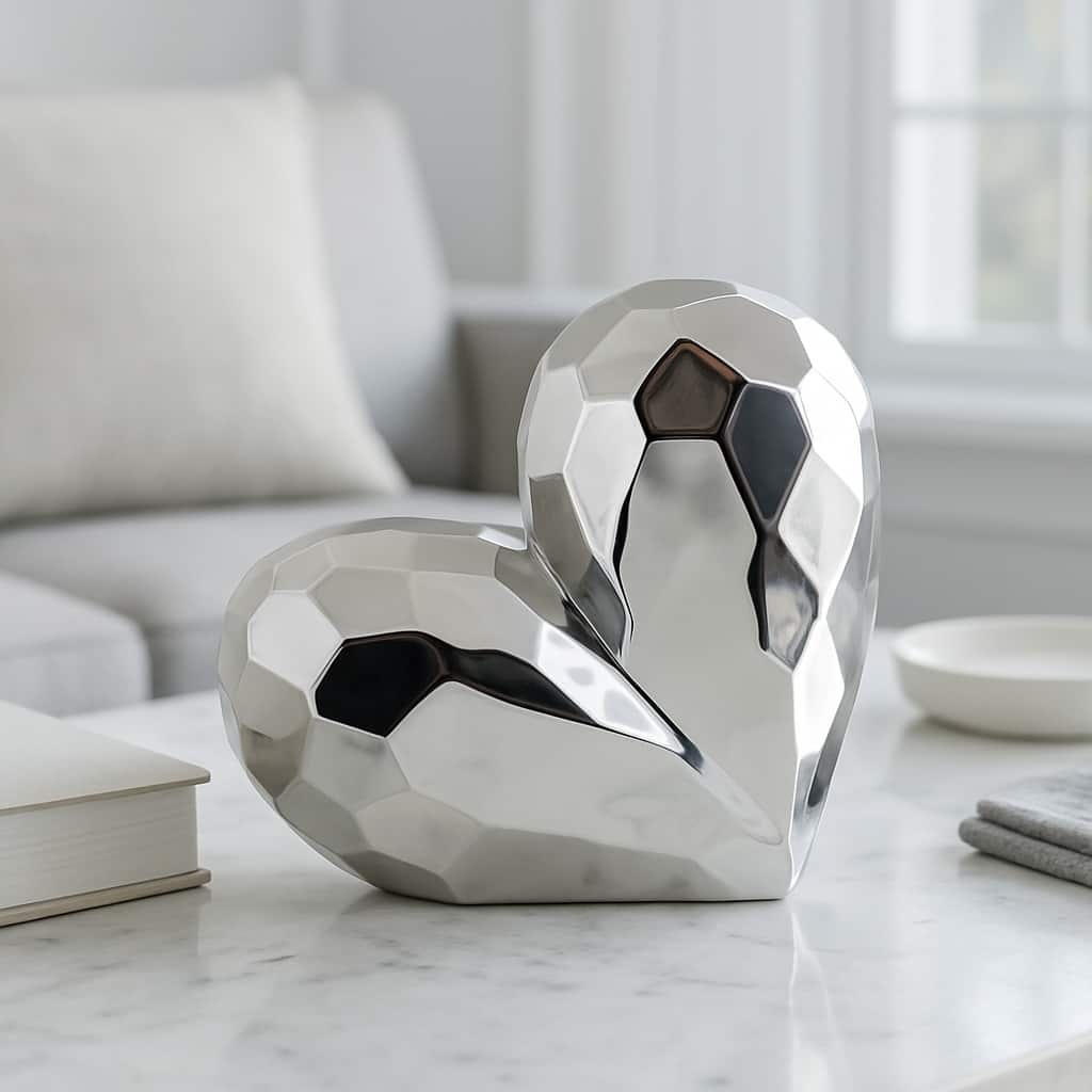 Ceramic Heart Decorative Object Sculptural Faceted Abstract Design