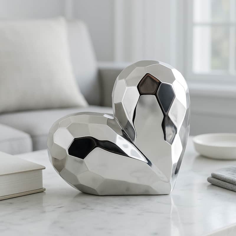 Modern Stone Ceramic Geometric Heart Sculpture