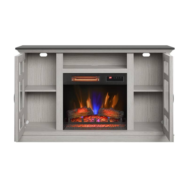duraflame® Electric Fireplace Entertainment Center with Glass Cabinet Storage, Blanco Oak