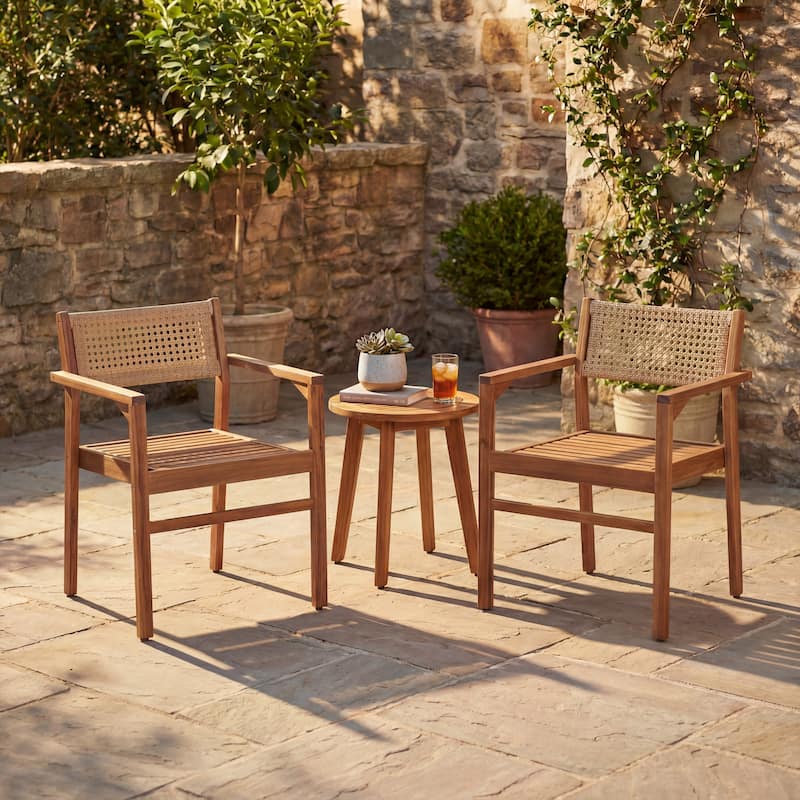 Christopher Knight Home - Modern Outdoor & Indoor Acacia Wood Dining Chairs Set with Wicker Backrest and Armrests