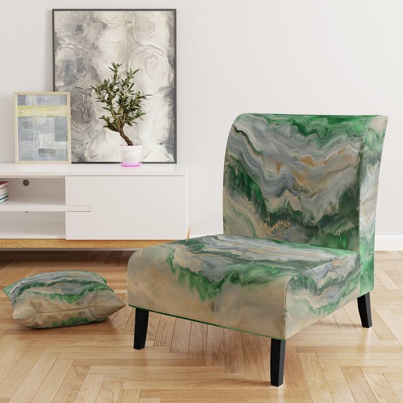 Designart "Coast Blue Sea Waves Watercolour" Upholstered Abstract Accent Chair - Modern Arm Chair For Bedroom - Slipper Chair - Green