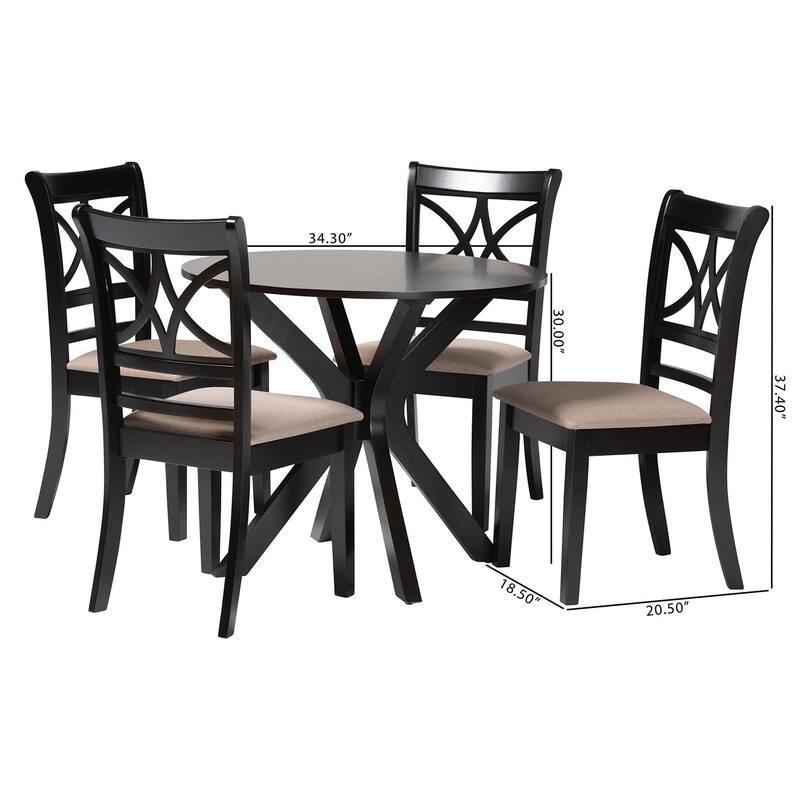 Julia 5-Piece Dining Set - Compact Mid-Century Modern Round Table and Chair Set for Dining Room, Kitchen, Apartment