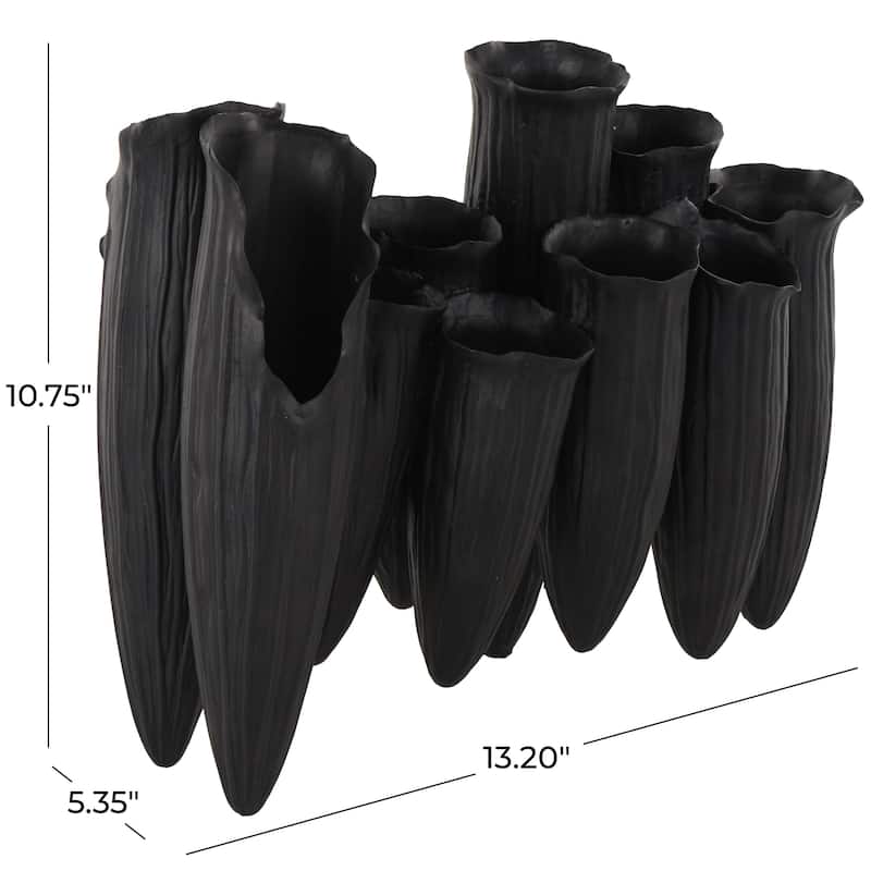 Ceramic Abstract Floral Inspired Decorative Vase with Linear Grooves and 10 Openings - White or Black - Roche River Decor
