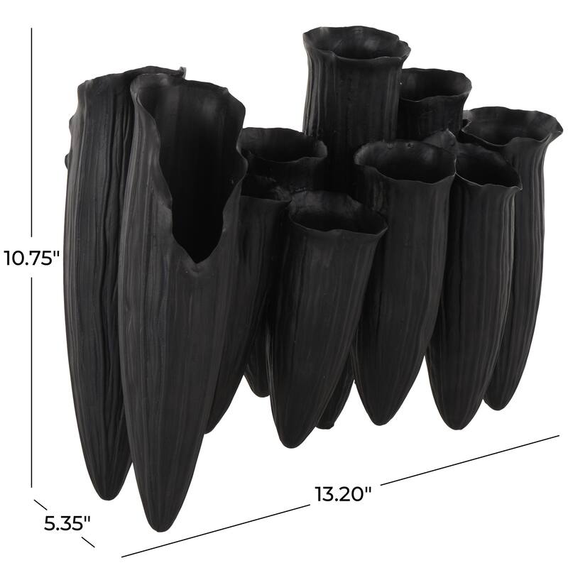 White or Black Ceramic Floral Inspired Abstract Decorative Vase with Linear Grooves and 10 Openings